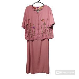 Studio Ease Women's Plus Sz 16W Linen Blend Maxi Dress and Jacket Reversible